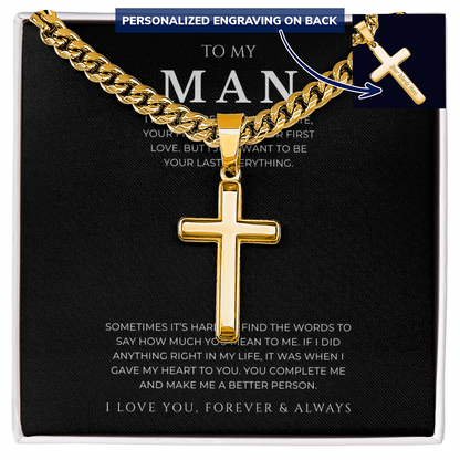 Personalized To My Man Cross with Cuban Link Chain