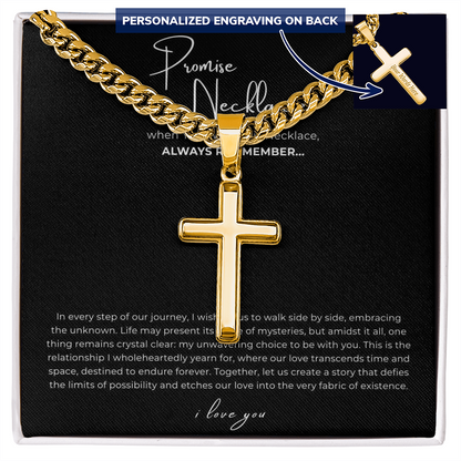 Personalized Promise Necklace Cross with Cuban Link Chain