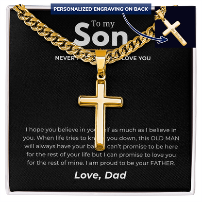 Personalized To My Son Cross with Cuban Link Chain