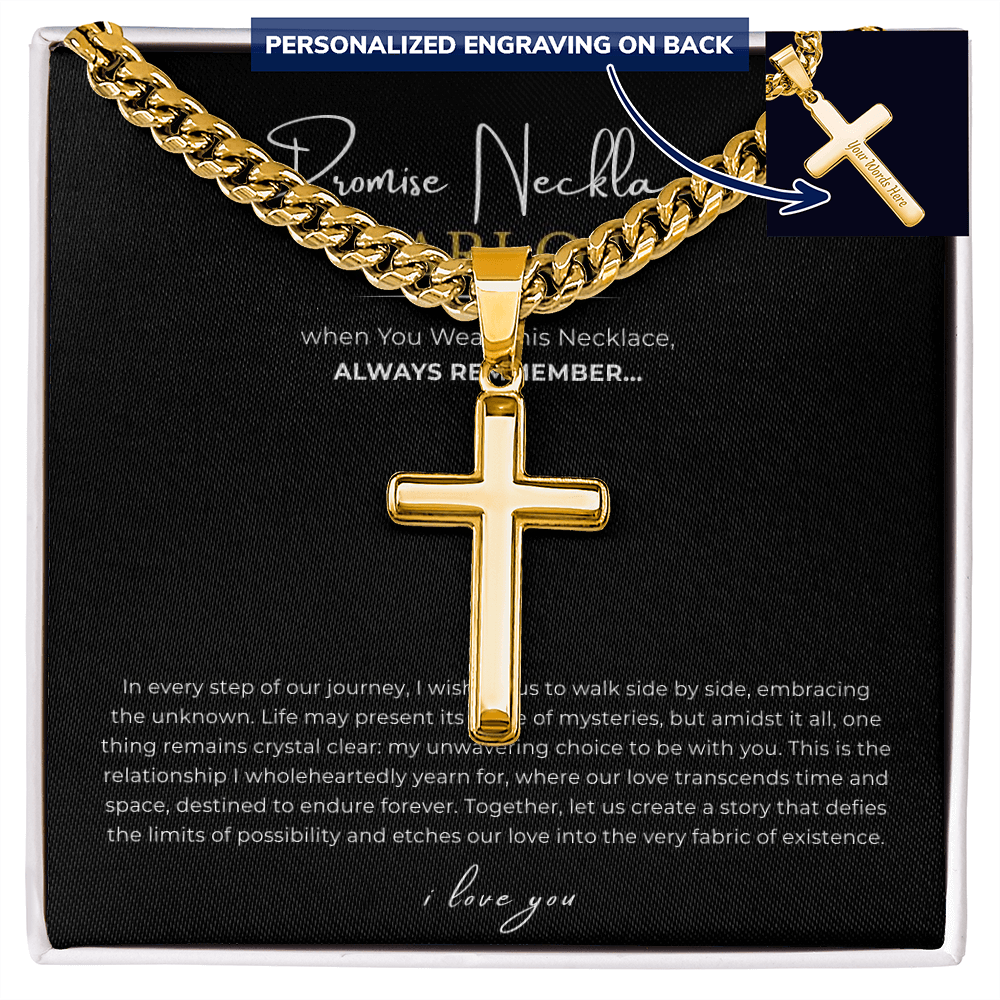 Personalized Promise Necklace Cross with Cuban Link Chain