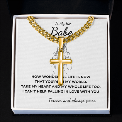 Personalized To My Hot Babe Cross with Cuban Link Chain