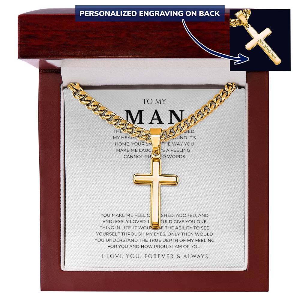 Personalized To My Man Cross with Cuban Link Chain