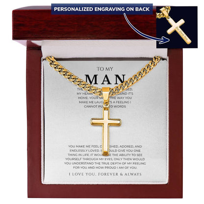 Personalized To My Man Cross with Cuban Link Chain