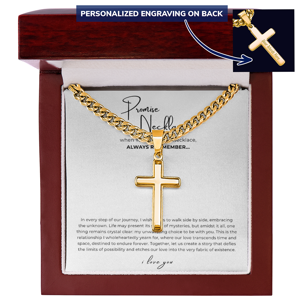 Personalized Promise Necklace Cross with Cuban Link Chain