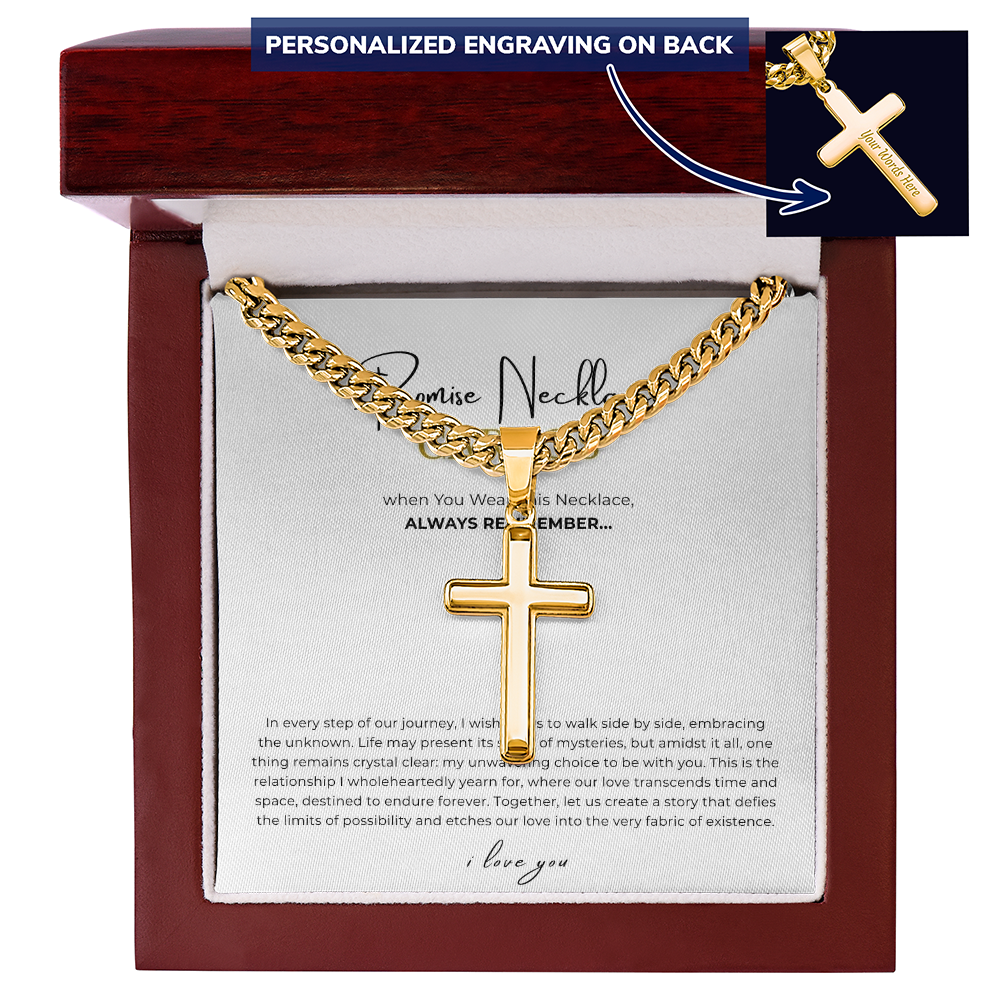 Personalized Promise Necklace Cross with Cuban Link Chain