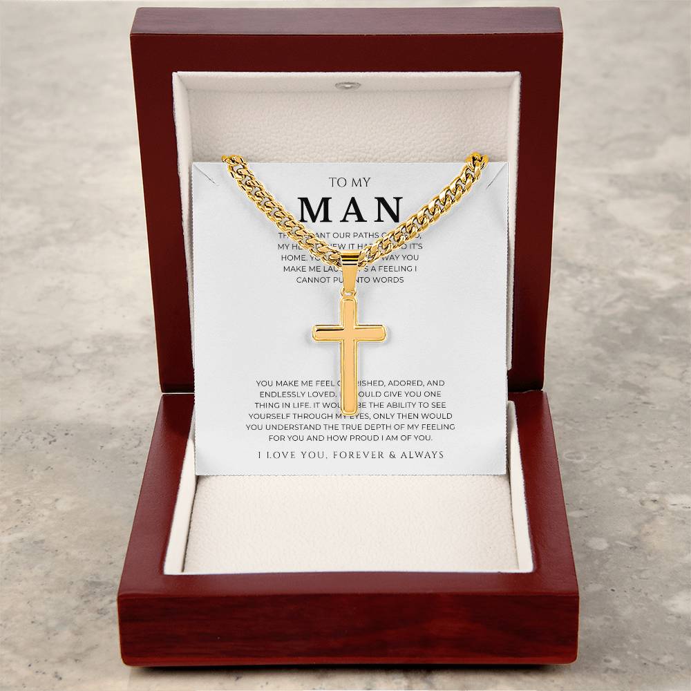 Personalized To My Man Cross with Cuban Link Chain
