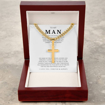 Personalized To My Man Cross with Cuban Link Chain