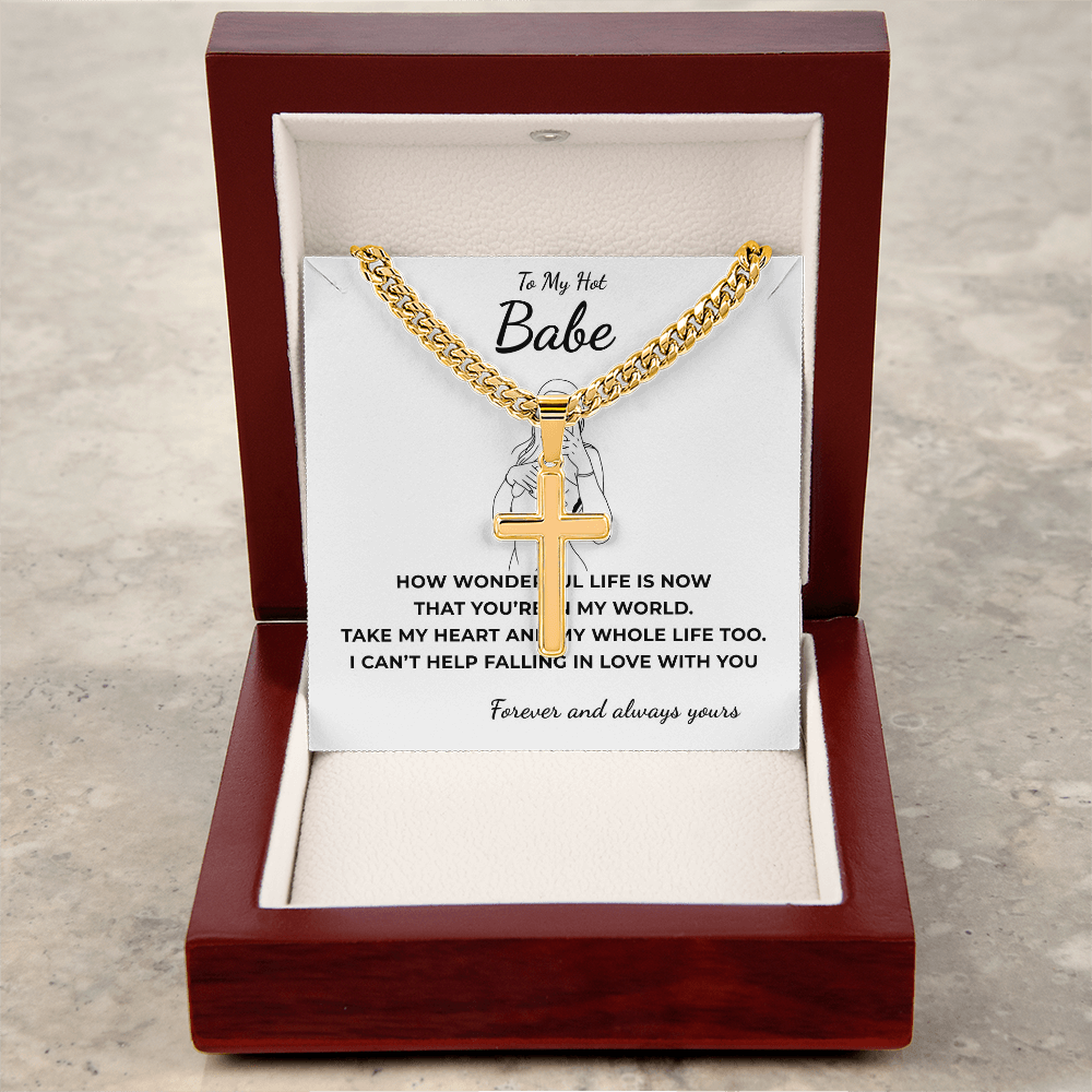 Personalized To My Hot Babe Cross with Cuban Link Chain