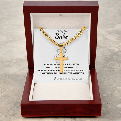 Personalized To My Hot Babe Cross with Cuban Link Chain