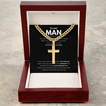Personalized To My Man Cross with Cuban Link Chain