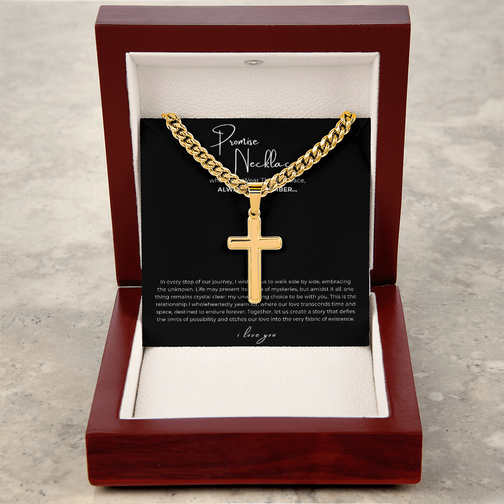 Personalized Promise Necklace Cross with Cuban Link Chain