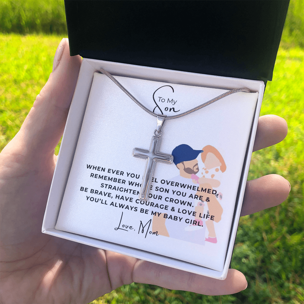 To My Son Artisan Cross Necklace with Snake Chain