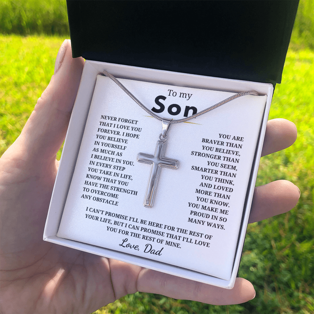 To My Son Artisan Cross Necklace with Snake Chain