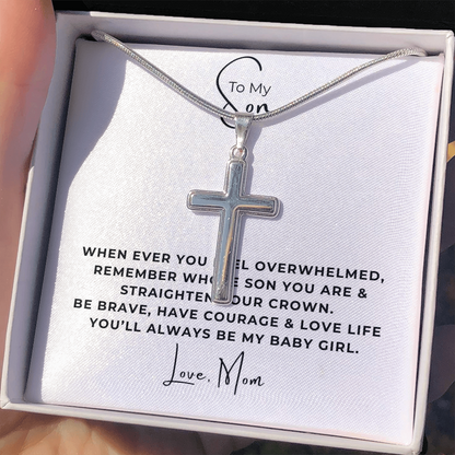 To My Son Artisan Cross Necklace with Snake Chain