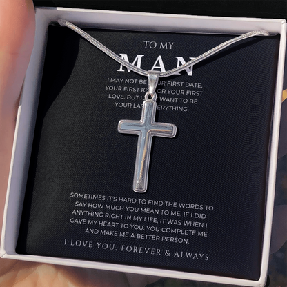 To My Man Cross Necklace with Snake Chain
