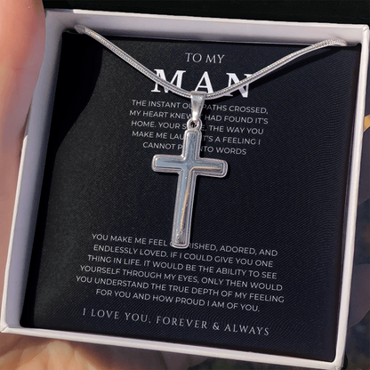 To My Man Cross Necklace with Snake Chain