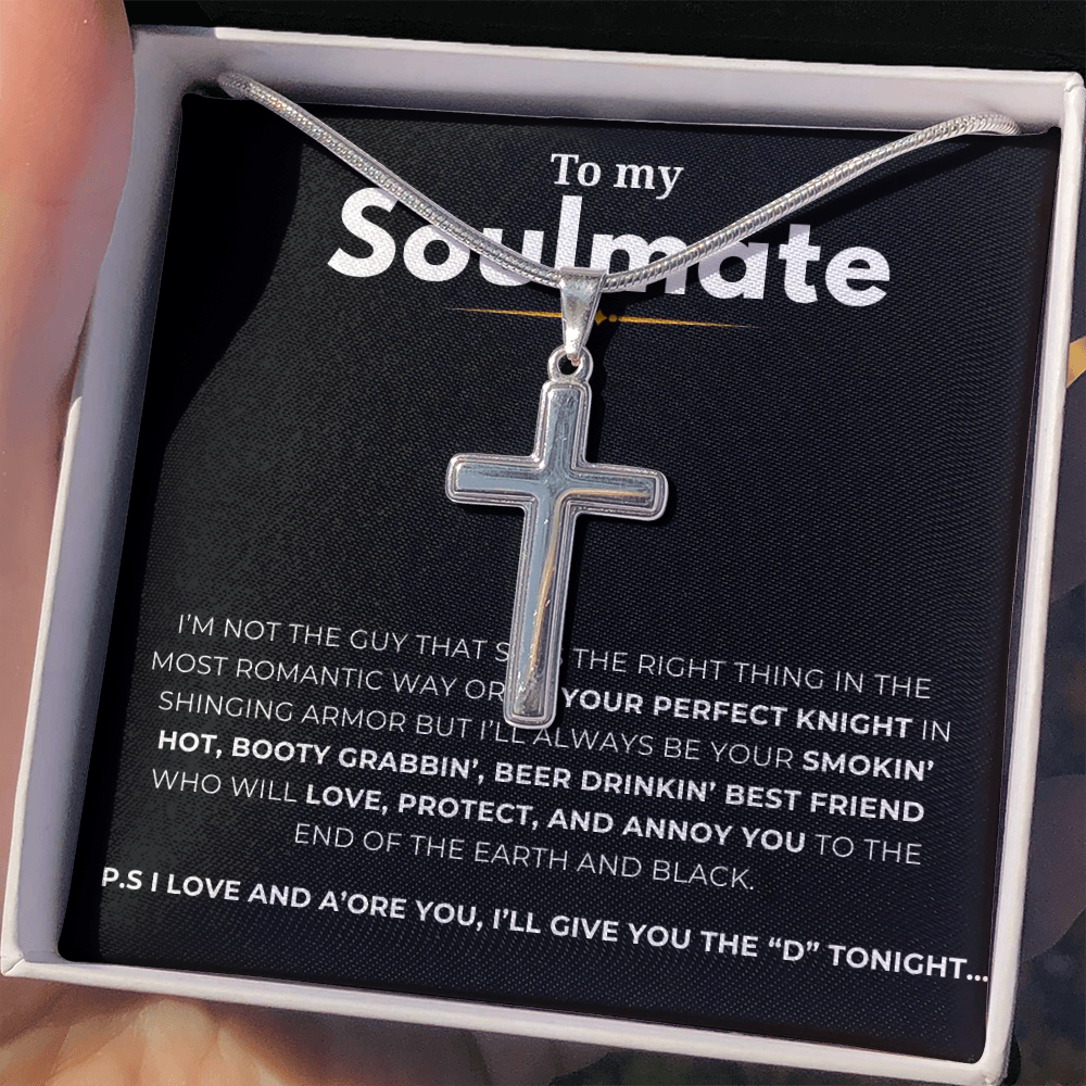 To My Soulmate Artisan Cross Necklace with Snake Chain