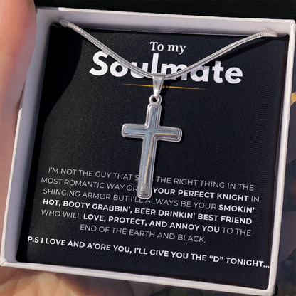To My Soulmate Artisan Cross Necklace with Snake Chain