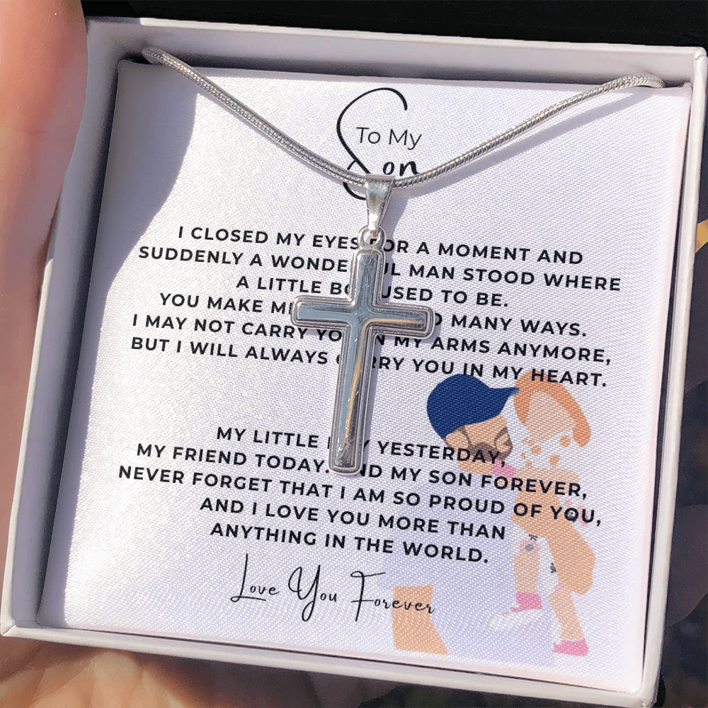To My Son Artisan Cross Necklace with Snake Chain