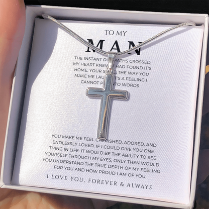 To My Man Cross Necklace with Snake Chain