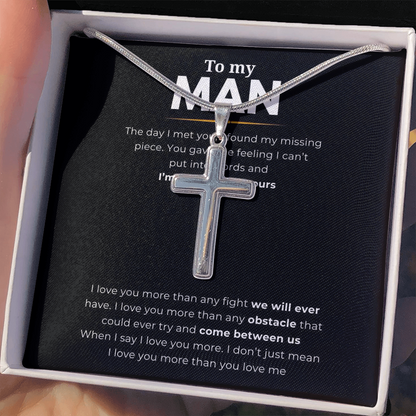 To My Man Artisan Cross Necklace with Snake Chain