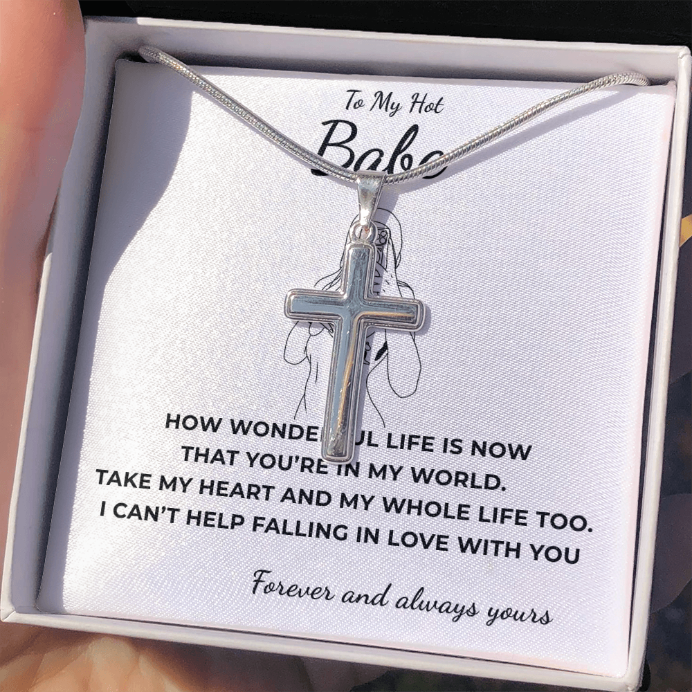 To My Hot Babe Artisan Cross Necklace with Snake Chain
