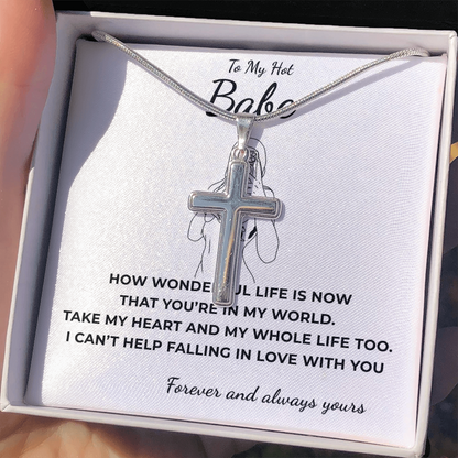 To My Hot Babe Artisan Cross Necklace with Snake Chain