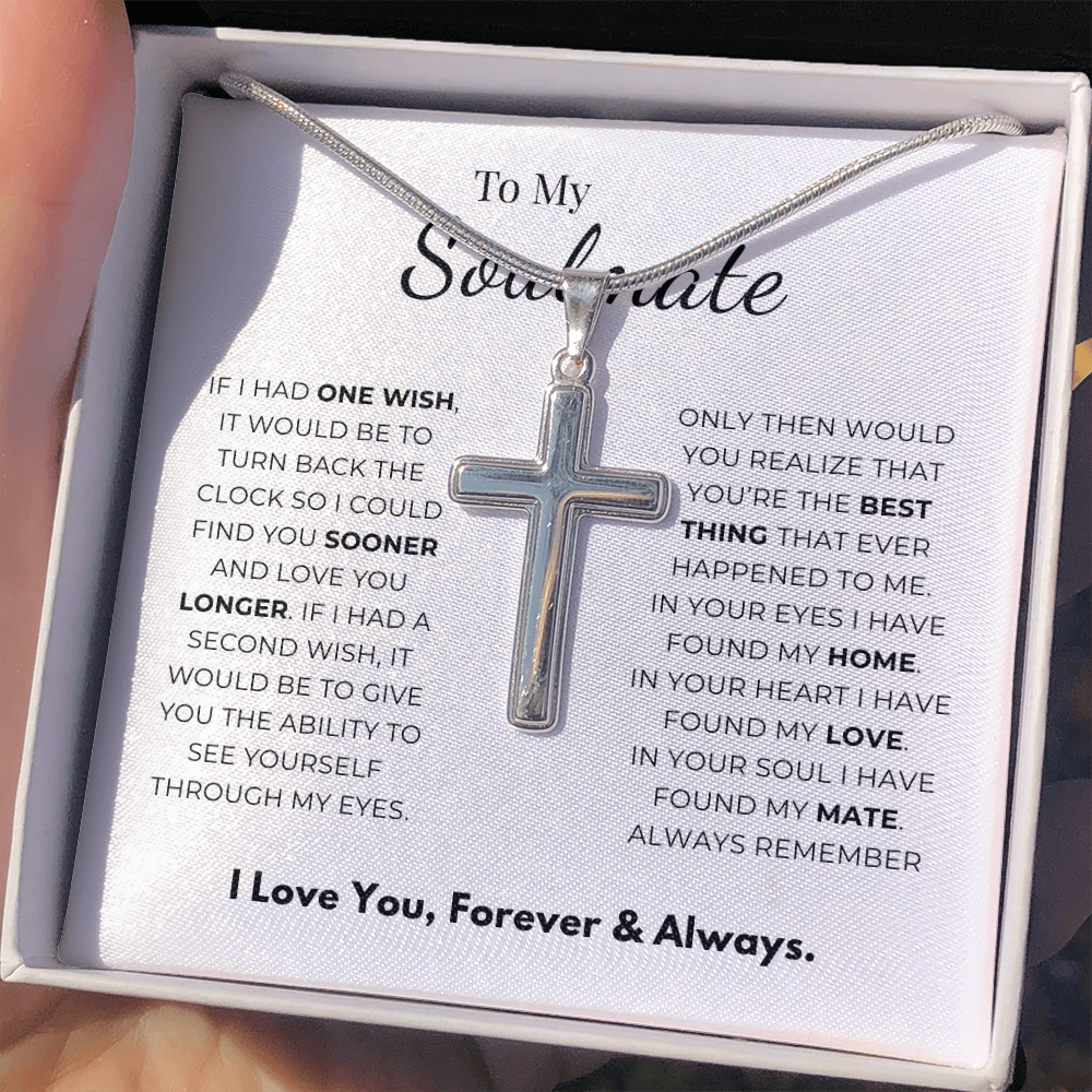 To My Soulmate Artisan Cross Necklace with Snake Chain