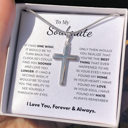 To My Soulmate Artisan Cross Necklace with Snake Chain