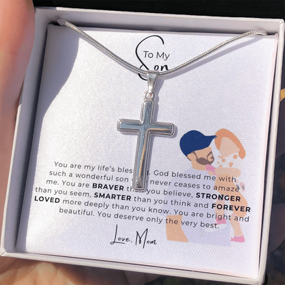 To My Son Artisan Cross Necklace with Snake Chain