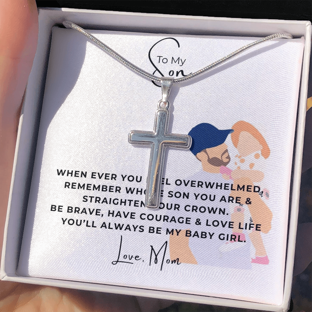 To My Son Artisan Cross Necklace with Snake Chain