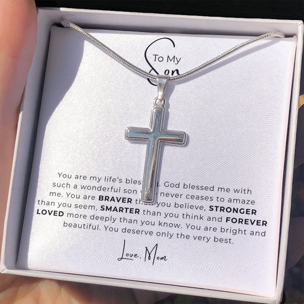 To My Son Artisan Cross Necklace with Snake Chain