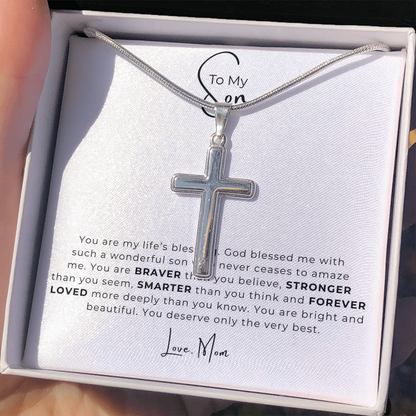 To My Son Artisan Cross Necklace with Snake Chain