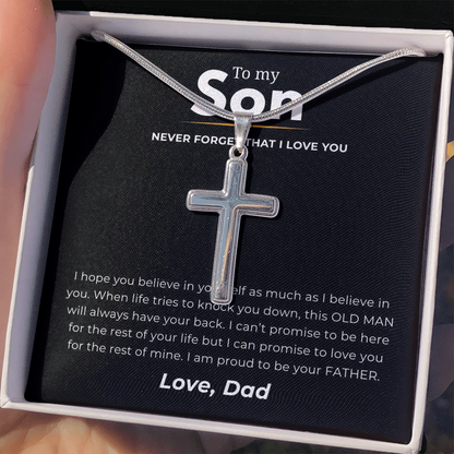 To My Son Artisan Cross Necklace with Snake Chain