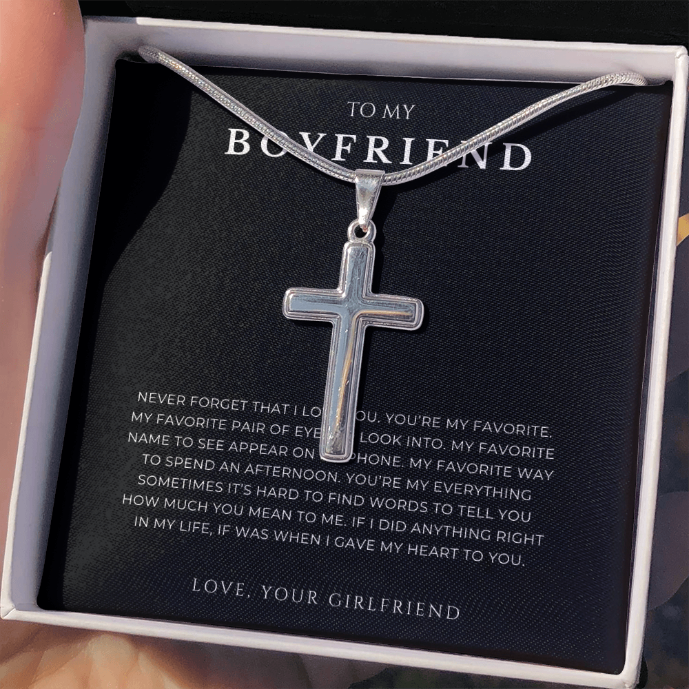 To My Boyfriend Cross Necklace with Snake Chain