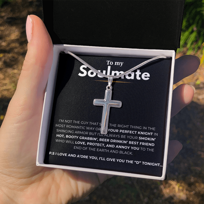To My Soulmate Artisan Cross Necklace with Snake Chain