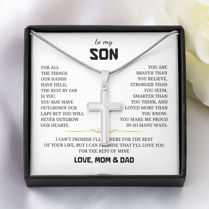 To My Son Artisan Cross Necklace with Snake Chain