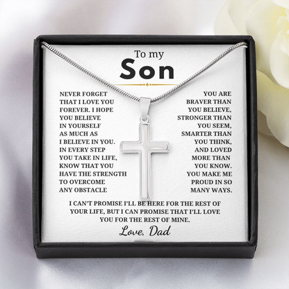 To My Son Artisan Cross Necklace with Snake Chain