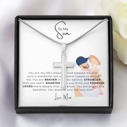 To My Son Artisan Cross Necklace with Snake Chain