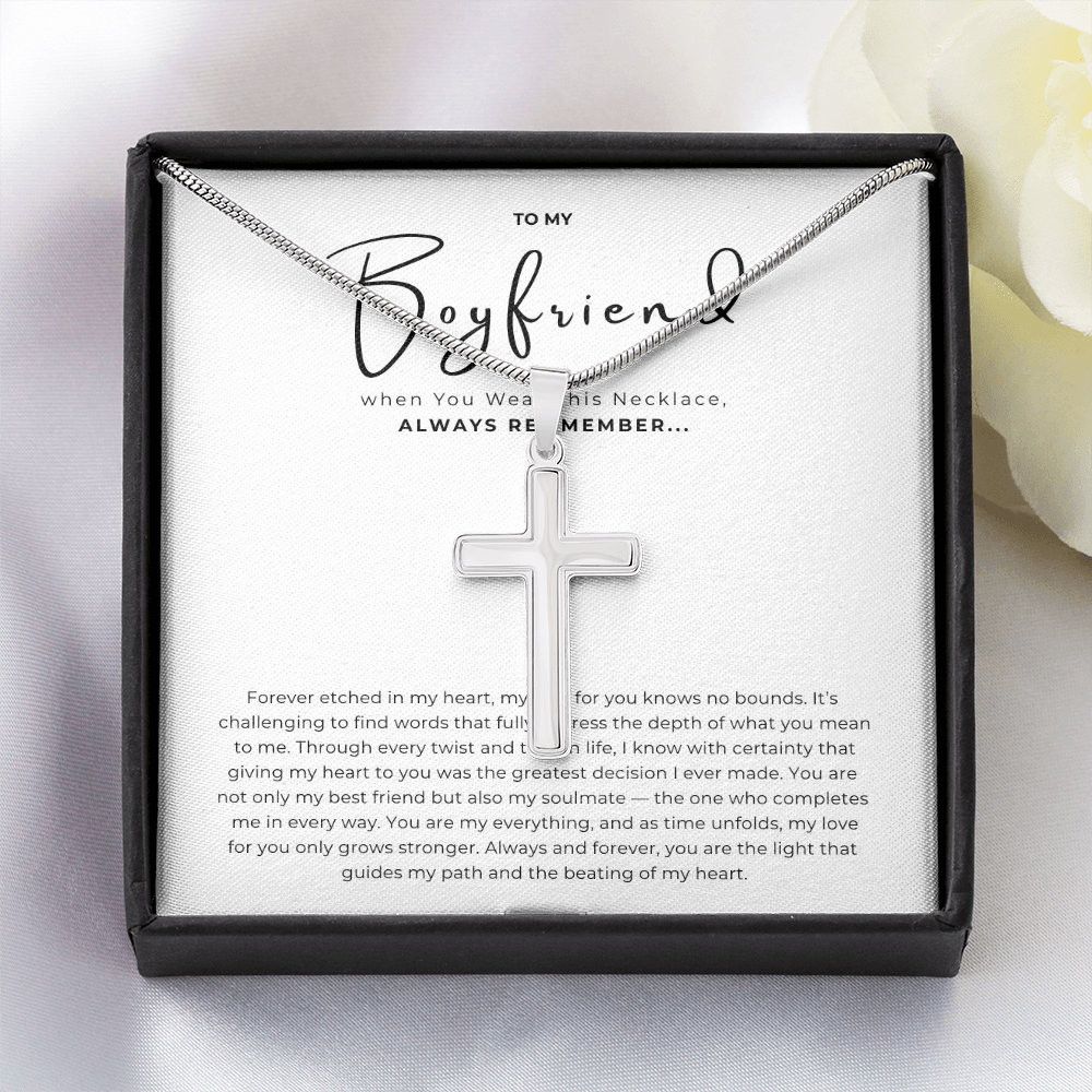 To My Boyfriend Cross Necklace with Snake Chain