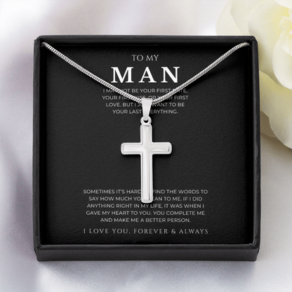 To My Man Cross Necklace with Snake Chain