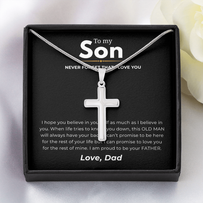 To My Son Artisan Cross Necklace with Snake Chain