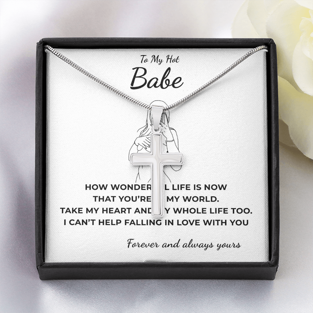 To My Hot Babe Artisan Cross Necklace with Snake Chain
