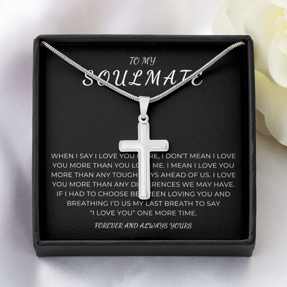 To My Soulmate Cross Necklace with Snake Chain