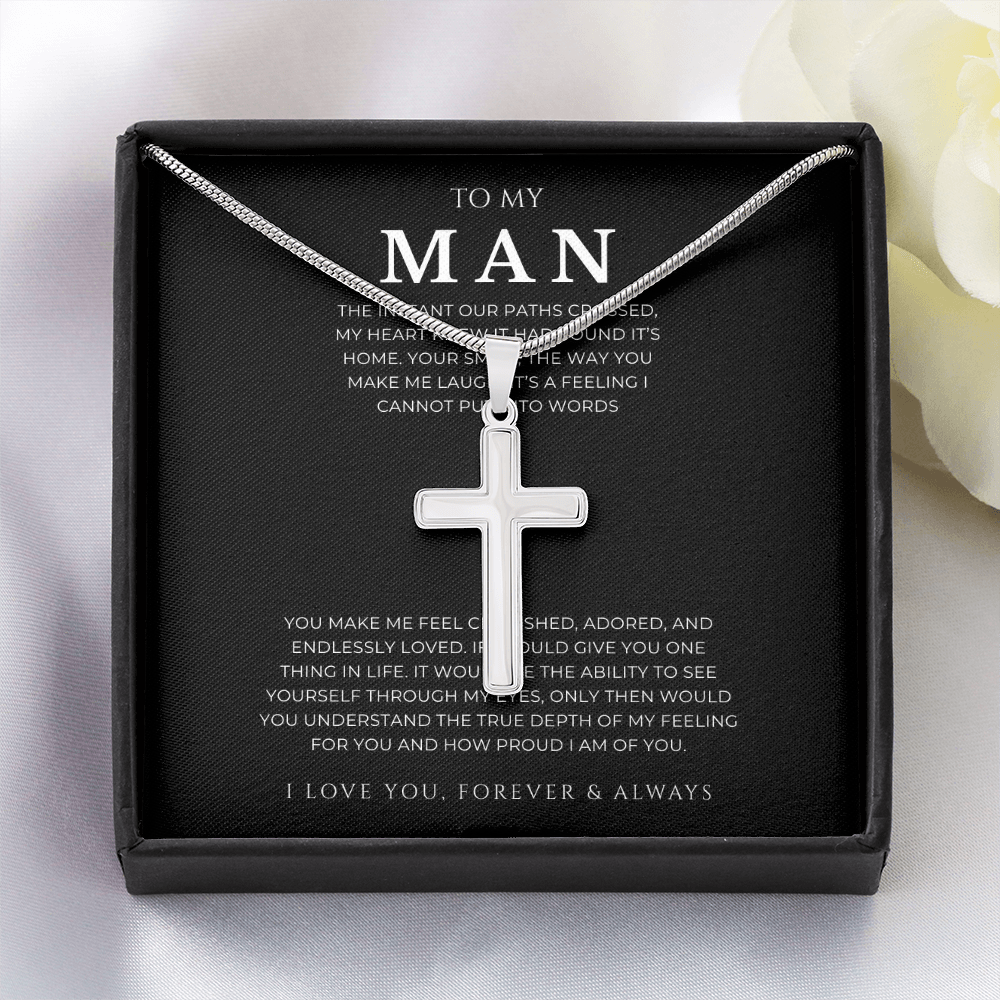 To My Man Cross Necklace with Snake Chain