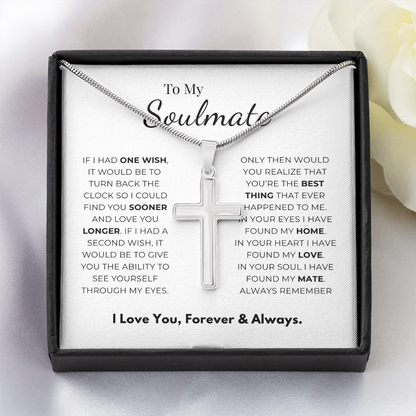 To My Soulmate Artisan Cross Necklace with Snake Chain
