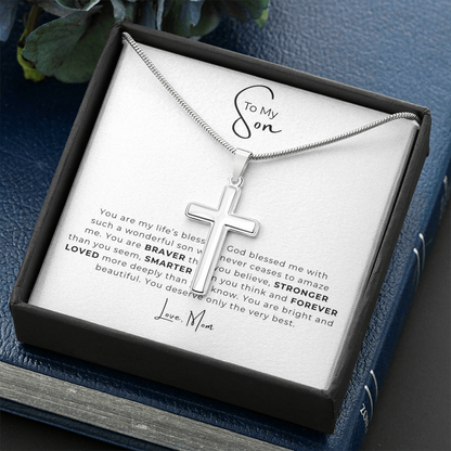 To My Son Artisan Cross Necklace with Snake Chain