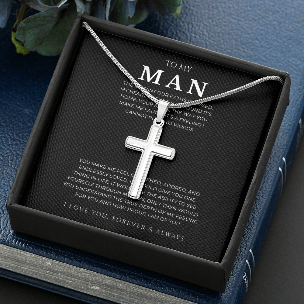 To My Man Cross Necklace with Snake Chain