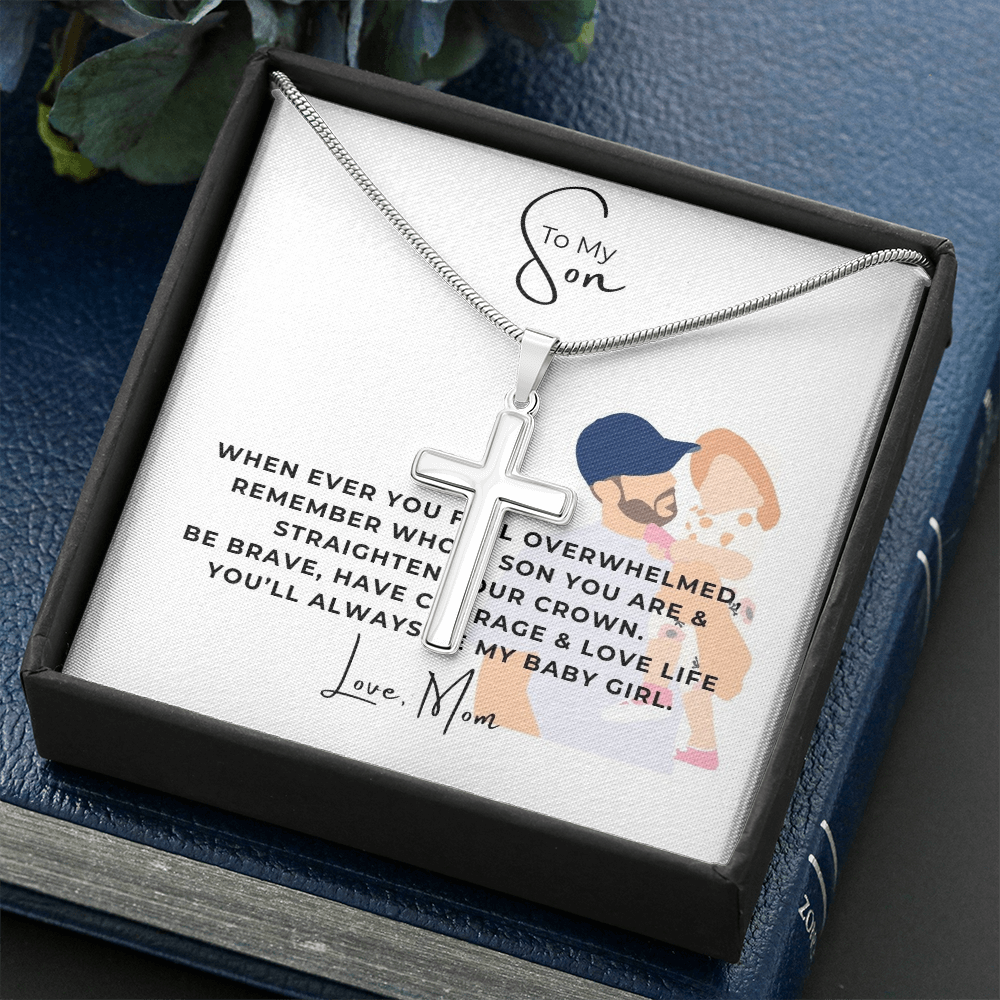 To My Son Artisan Cross Necklace with Snake Chain