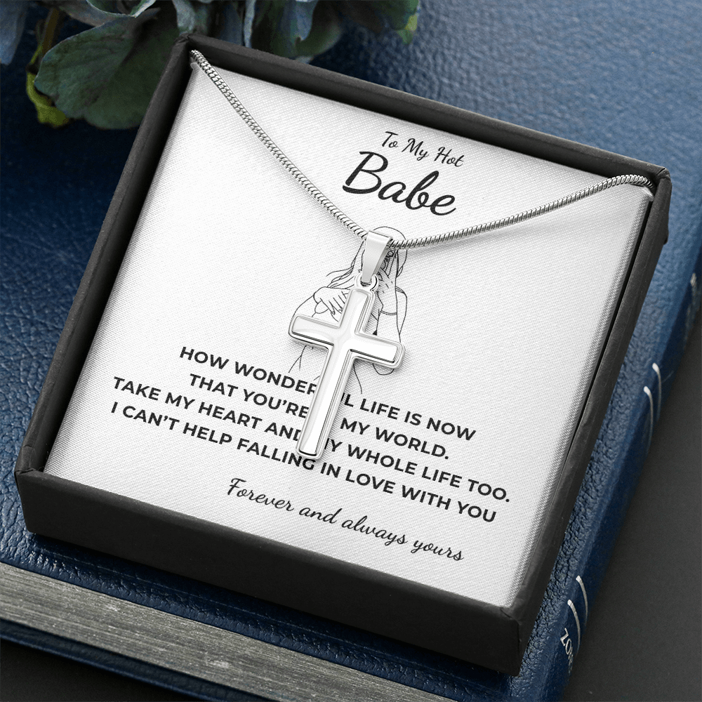 To My Hot Babe Artisan Cross Necklace with Snake Chain